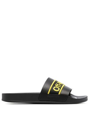 Off-White claquettes en cuir à logo imprimé - Noir