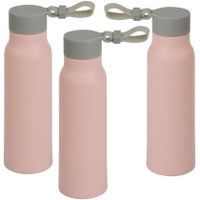 3x Stuks glazen waterfles/drinkfles licht rode coating met kunststof schroefdop 300 ml