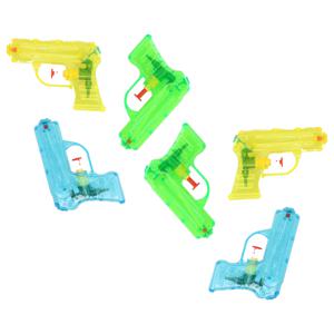 Grafix Waterpistooltje/waterpistool - 6x - klein model - 11 cm - geel/groen/blauw