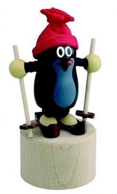 Detoa drukfiguur skiënde mol 11,5 x 5 cm hout zwart/rood