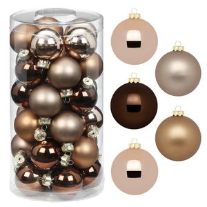 Kleine kerstballen - 36x st - elegant bruin - 4 cm - glas - mat/glans