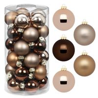 Kleine kerstballen - 36x st - elegant bruin - 4 cm - glas - mat/glans - thumbnail