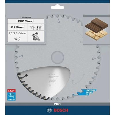 Bosch Professional Cirkelzaagblad voor Hout | PRO Wood | Ø 216mm Asgat 30mm 60T - 2608640642