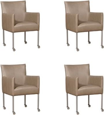 Set van 4 Feloranje leren moderne kuipstoel Desire - poot rond rvs met wiel - Granada leer Taupe (feloranje leer)