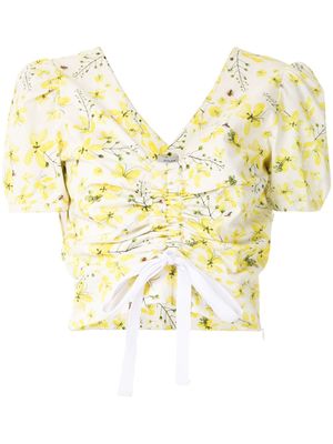 Isolda haut froncé à fleurs - Jaune