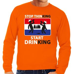 Oranje Stop thinking start drinking sweater heren