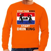 Oranje Stop thinking start drinking sweater heren - thumbnail