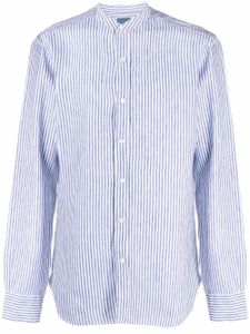 Barba chemise rayée en lin à col officier - Blanc