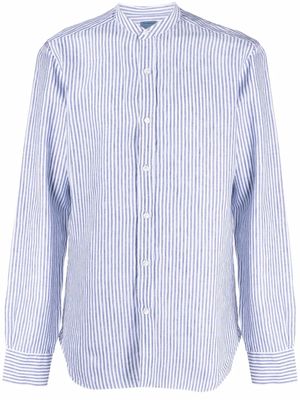 Barba chemise rayée en lin à col officier - Blanc