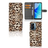 OPPO A77 5G | A57 5G | Telefoonhoesje | Met pasjeshouder | Leopard