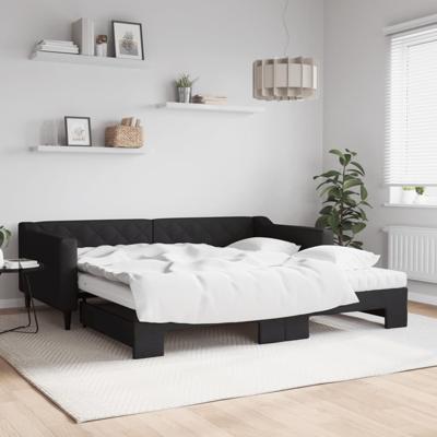 Slaapbank met onderschuifbed en matrassen 100x200 cm stof zwart