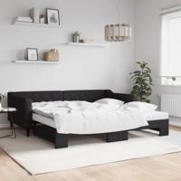 Slaapbank met onderschuifbed en matrassen 100x200 cm stof zwart