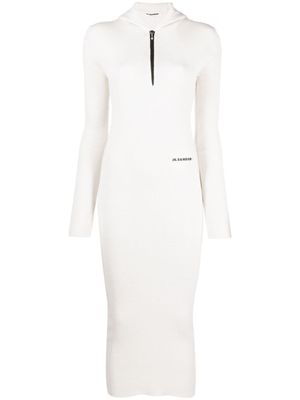 Jil Sander robe mi-longue nervurée à logo imprimé - Tons neutres