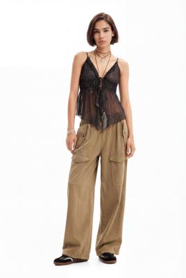 Wide leg cargobroek - GREEN - XS