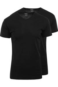 Alan Red Slim Fit T-Shirt V-hals Dubbel pak zwart, Effen