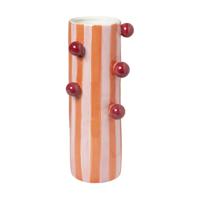 Vaas streep met bolletjes - oranje/rood/roze - 32x11.5x9.5 cm - Happy at Home by Sanny