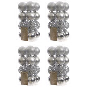 64x Kunststof kerstballen mix zilver 6 cm kerstboom versiering/decoratie   -