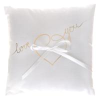 Santex Bruiloft trouwringen kussentje - love you - satijn wit - 18 x 18 cm