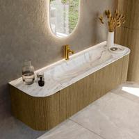 Badmeubel Mondiaz Kurve-Dlux | 160 cm cm | Meubelkleur Dusk | Wastafelkleur Glace | Solid surface | Wasbak midden spoelbak | 1 kraangat