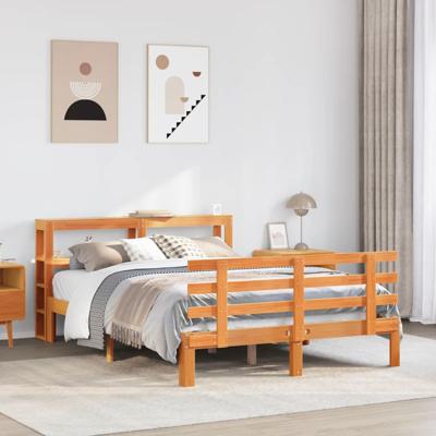 Bedframe met hoofdbord massief grenenhout wasbruin 150x200 cm