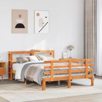 Bedframe met hoofdbord massief grenenhout wasbruin 150x200 cm