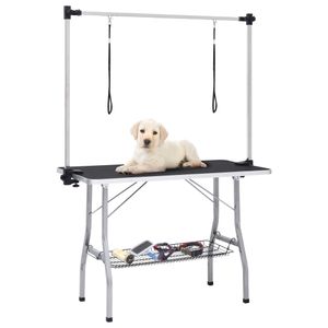 VidaXL Hondentrimtafel verstelbaar met 2 lussen en opbergschap