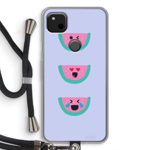 Smiley watermeloen: Pixel 4a Transparant Hoesje met koord