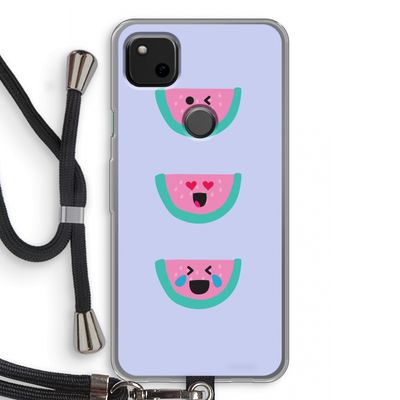 Smiley watermeloen: Pixel 4a Transparant Hoesje met koord