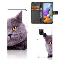 Samsung Galaxy A21s | Telefoonhoesje | Met pasjeshouder | Kat