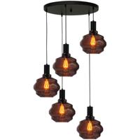 Masterlight 5-lichts vide hanglamp - zwart -Porto met Ball red glazen - Ø 24cm - 2712-05-05-50-5-1