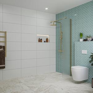 Fortifura Galeria inloopdouche - 40x200cm - mat glas - wandarm - Geborsteld Messing PVD (Goud) SW797921/SW797910