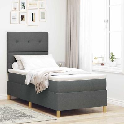 Boxspringbed met matras en LED stof donkergrijs 100x200 cm