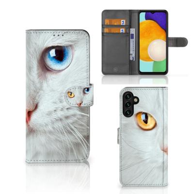 Samsung Galaxy A04s | Samsung Galaxy A13 5G | Telefoonhoesje | Met pasjeshouder | Witte Kat