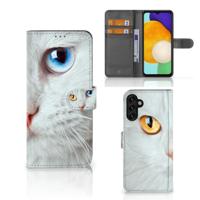 Samsung Galaxy A04s | Samsung Galaxy A13 5G | Telefoonhoesje | Met pasjeshouder | Witte Kat