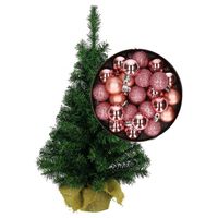 Mini kerstboom/kunst kerstboom H35 cm inclusief kerstballen roze - Kunstkerstboom - thumbnail