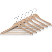 12x Bruine houten kledinghangers met broekstang 44 cm