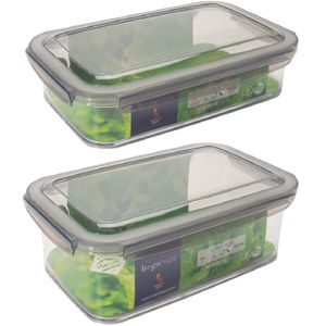 2x Voorraad/vershoudbakjes 1,2 en 1,9 liter transparant/grijs plastic 24 x 15 cm