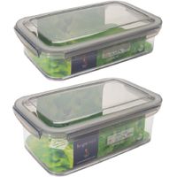 2x Voorraad/vershoudbakjes 1,2 en 1,9 liter transparant/grijs plastic 24 x 15 cm