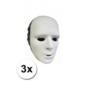 3 witte grimeer maskers van plastic