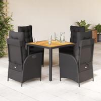 5-delige Tuinset met kussens poly rattan zwart