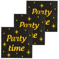 Verjaardag feest servetten - Party Time - 48x stuks - zwart/goud - 17 x 19 cm