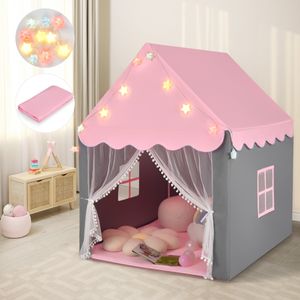 Kinderspeeltent Kinderspeelhuis met Sterlicht 105 x 121 x 136 cm Roze + Grijs