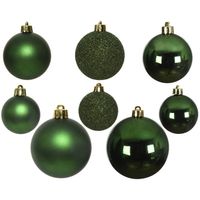 52x stuks kunststof kerstballen donkergroen (pine) 6-8-10 cm glans/mat/glitter - Kerstbal