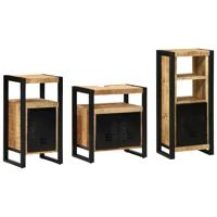 Badkamermeubelset met plank 3 pcs Bruin Massief Mango Hout