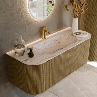 Badmeubel Mondiaz Kurve-Dlux | 120 cm | Meubelkleur Dusk | Wastafelkleur Nata | Solid surface | Wasbak midden spoelbak | 1 kraangat
