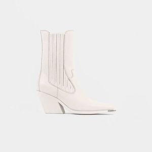 Bronx Low-Kole leren cowboylaarzen off white
