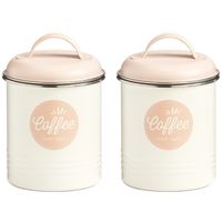 Set van 2x stuks wit/roze koffie bewaar/voorraad blik 11 x 16 cm 2 liter