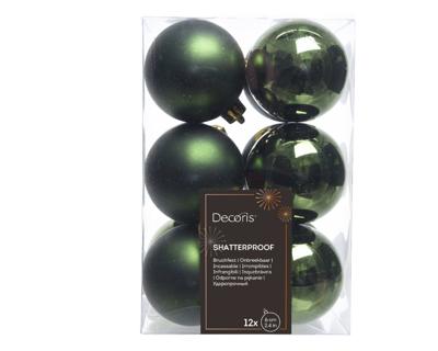 12 onbreekbare kerstballen dennen groen 6 cm