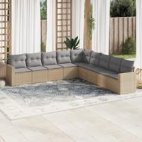 9-delige Loungeset met kussens poly rattan beige
