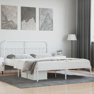 Bedframe met hoofdbord metaal wit 183x213 cm